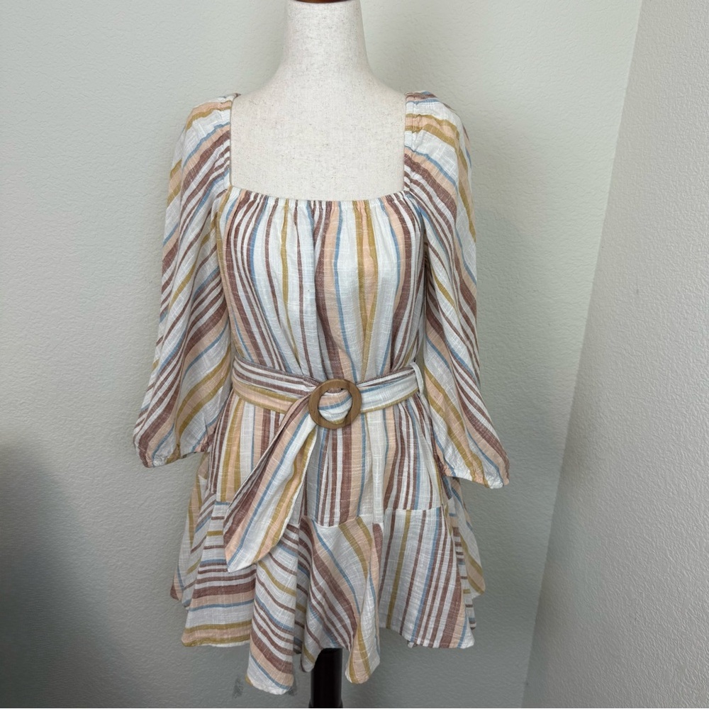 Cleobella Striped Belted Cotton Mini Dress